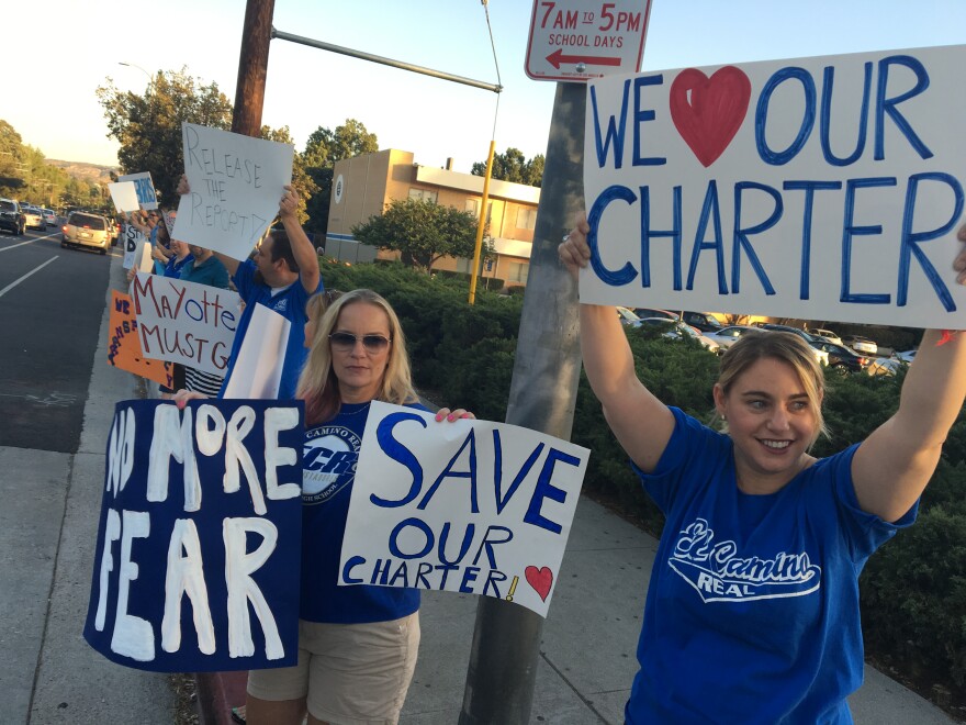 A group of around 50 teachers and parents from El Camino Real Charter High School in Woodland Hills held a protest on Wednesday, Sept. 28, 2016. Many called on the school's governing board to fire Dave Fehte, the principal of the charter school.