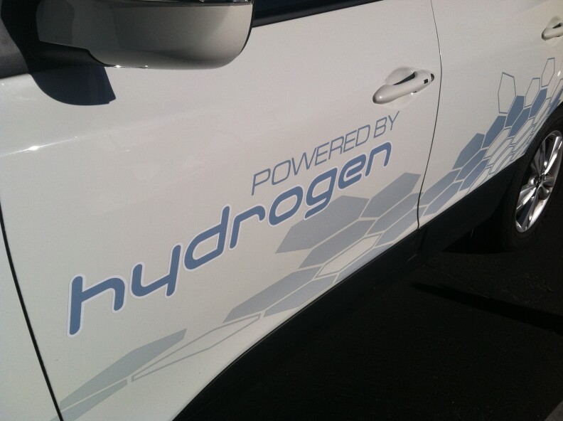 Close-up view of Hyundai's hydrogen fuel-cell powered Tucson SUV 