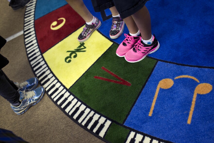 Fourth graders at Meadows Arts and Technology Elementary School take part in a music class on Tuesday morning, March 31, 2015. MATES is one of only 13 schools in California that was recognized in 2014 for having an exemplary arts education program