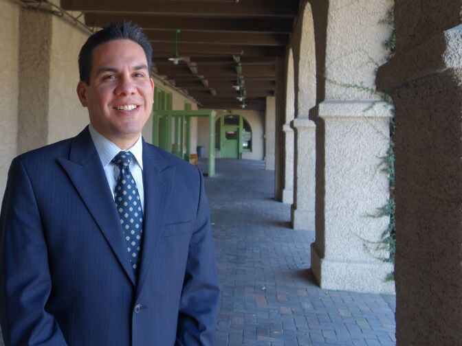 Redlands Mayor Pete Aguilar at the train station in San Bernardino. He's running for Congress in the 31st District, which extends from Rancho Cucamonga to Redlands, and includes San Bernardino and several other Inland Communities.
