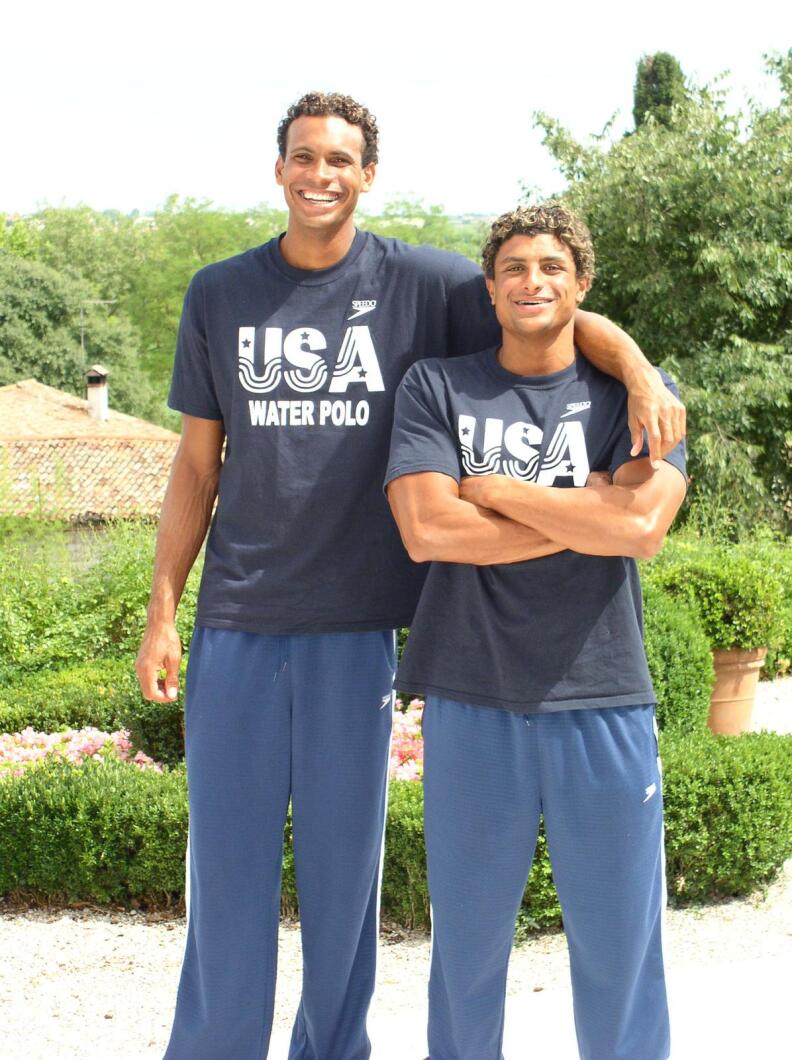 Omar with his best friend and Olympic water polo teammate, Genai Kerr, in Athens before the 2004 Summer Games.
