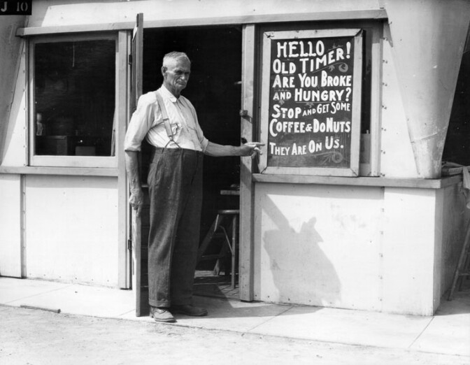 A scene from the Great Depression. During KPCC's fall fund drive, we're helping people hit by the Great Recession, by partnering with the LA Regional Food Bank.