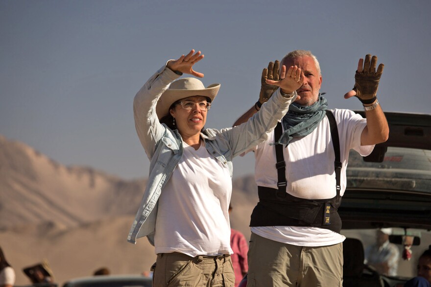 Director Patricia Riggen and Cinematographer Checco Varese on the set of "The 33."