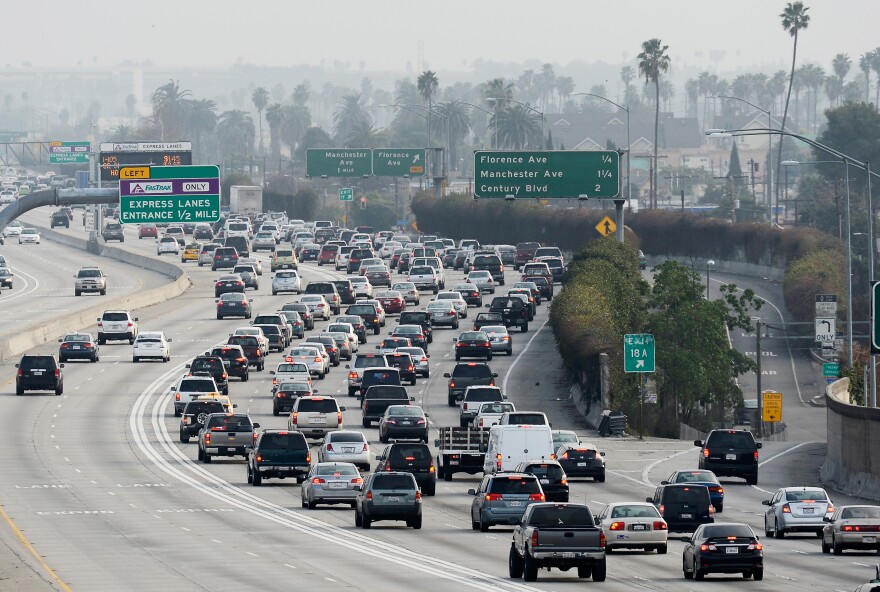 LOS ANGELES, CA - FEBRUARY 05: Traffic on the northbound and southbound lanes of the 110 Harbor Freeway starts to stack up during rush hour traffic on February 5, 2013 in Los Angeles, United States. According to a report, traffic congestion was the second-worst in the country in the greater Los Angeles area. An average commuter spent 61 hours delayed in traffic during 2011. The cost of the wasted time and gas is about $1,300 per commuter according to a report. (Photo by Kevork Djansezian/Getty Images)