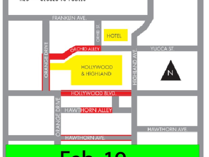 Areas marked in red will be shut down from from 6 p.m. Feb. 19 to 6 a.m. March 1. 