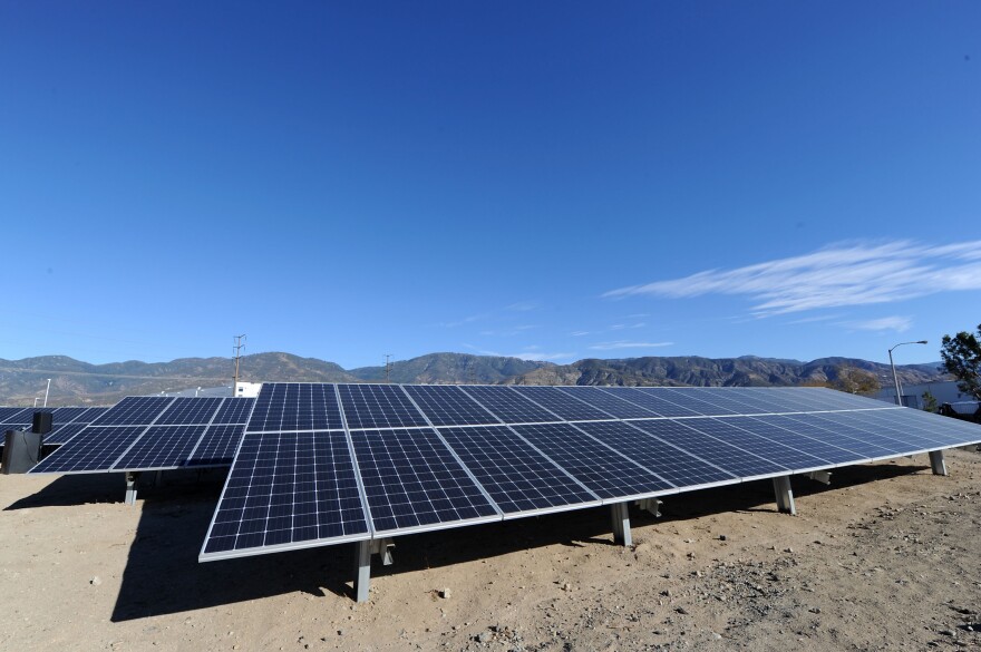 SAN BERNARDINO, CA - DECEMBER 12:  New solar panels at the Mars Petcare San Bernardino Solar Garden Unveiling on December 12, 2017 in San Bernardino, California.  (Photo by Joshua Blanchard/Getty Images for Mars Petcare)