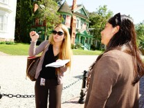 Los Angeles Neighborhood Prosecutor Cynthia Gonzalez, left, advises Heritage Square Museum employee Jessica Rivas on how to reduce neighborhood nuisances, like motor homes parking overnight in the museum's parking lot, and keeping junk dealers from dumping on museum land.