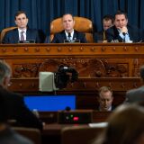 Chairman Adam Schiff (C), Democrat of California, and Ranking Member Devin Nunes (2nd R), Republican of California, during the first public hearings held by the House Permanent Select Committee on Intelligence as part of the impeachment inquiry into US President Donald Trump, with witnesses Ukrainian Ambassador William Taylor and Deputy Assistant Secretary George Kent testifying, on Capitol Hill in Washington, DC, November 13, 2019. - Donald Trump faces the most perilous challenge of his three-year presidency as public hearings convened as part of the impeachment probe against him open under the glare of television cameras on Wednesday. (Photo by SAUL LOEB / POOL / AFP) (Photo by SAUL LOEB/POOL/AFP via Getty Images)