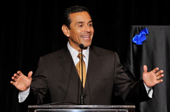 Los Angeles Mayor Antonio Villaraigosa speaks at a press conference to announce the 'Visit Hollywood 2010' campaign at the Universal Hilton Hotel on April 1, 2010.