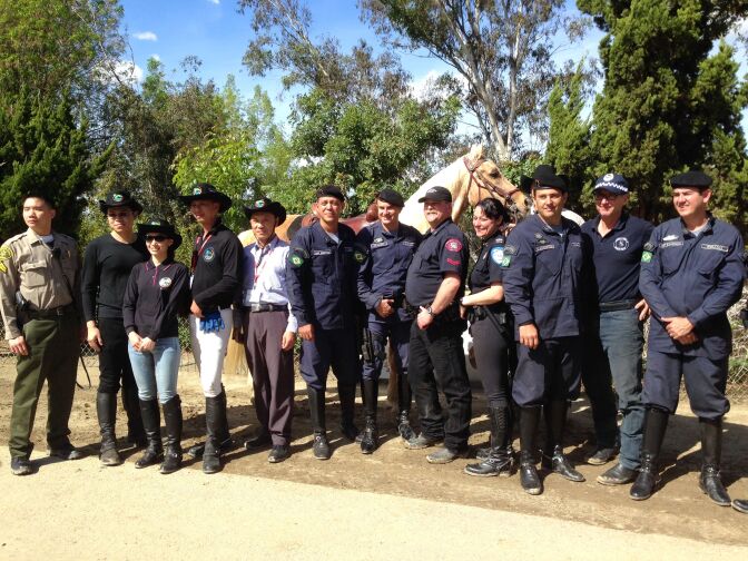 The international contingent--from Brazil, Canada, Australia, and Taiwan--of officers at a mounted patrol conference held in Los Angeles County in February 2014.