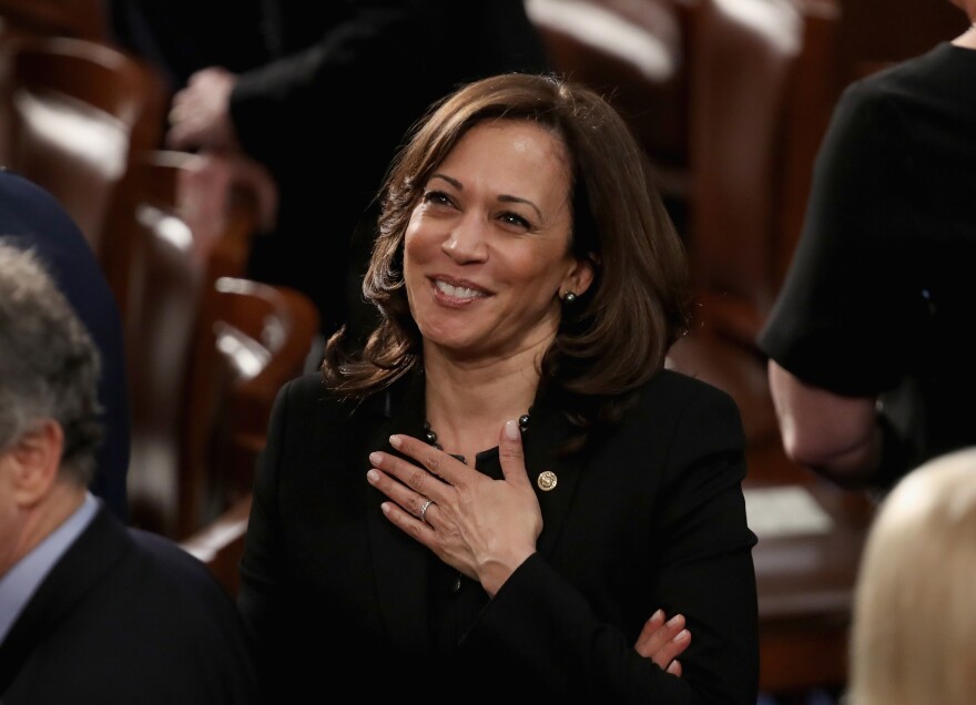 WASHINGTON, DC - FEBRUARY 05:  Sen. Kamala Harris (D-CA) greets fellow lawmakers ahead of the State of the Union address in the chamber of the U.S. House of Representatives on February 5, 2019 in Washington, DC. President Trump's second State of the Union address was postponed one week due to the partial government shutdown.  (Photo by Win McNamee/Getty Images)