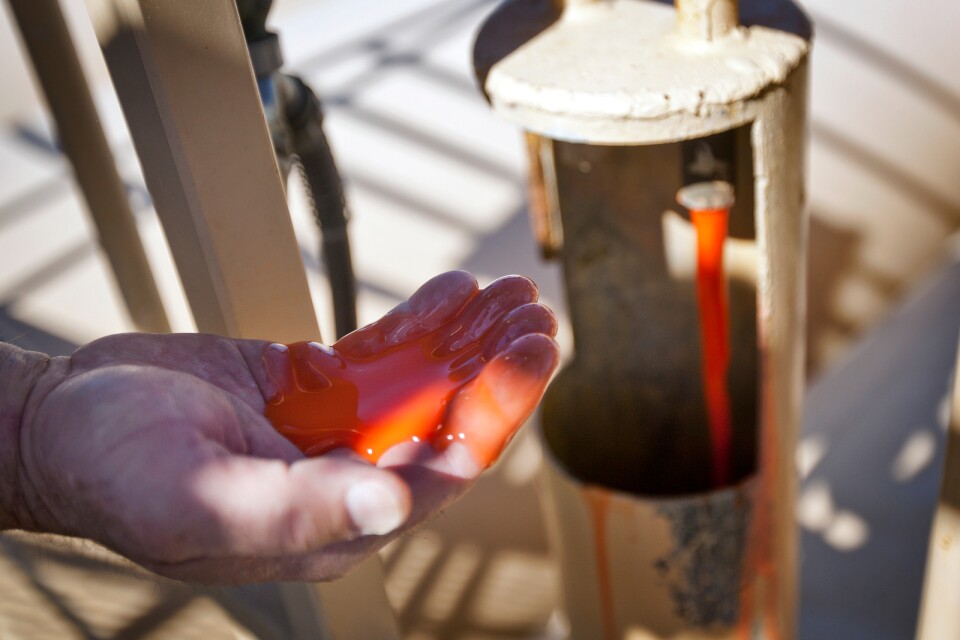 The retardant is artificially colored bright red so that during a fire Cal Fire crews know where each drop started and left off.