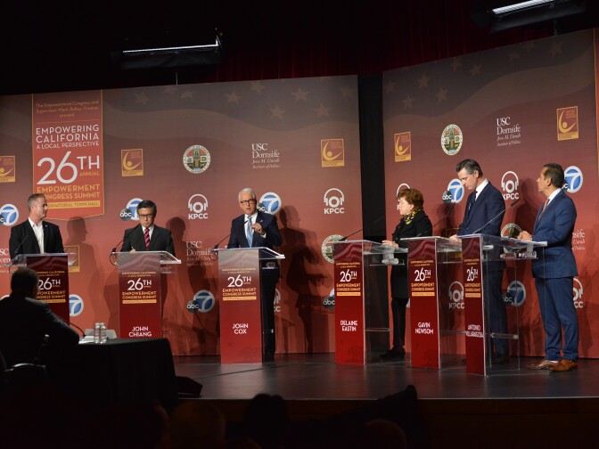Candidates on stage at the gubernatorial town hall, part of the 26th Annual Empowerment Congress Summit at USC on Jan. 13, 2018.