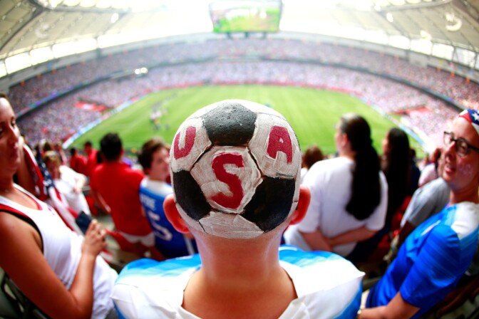 VANCOUVER, BC - JULY 05:  A fan of the United States is seen as the the United States takes on Japan in the FIFA Women's World Cup Canada 2015 Final at BC Place Stadium on July 5, 2015 in Vancouver, Canada.  (Photo by Jeff Vinnick/Getty Images)