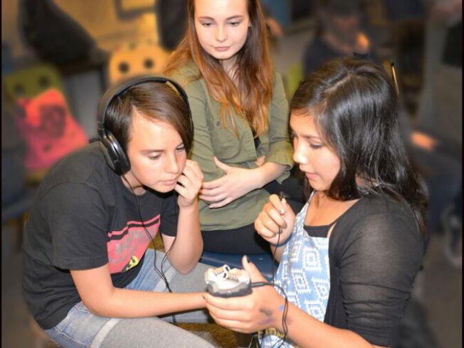 Participants in a program at "Camp Reel Stories," a filmmaking camp for girls.