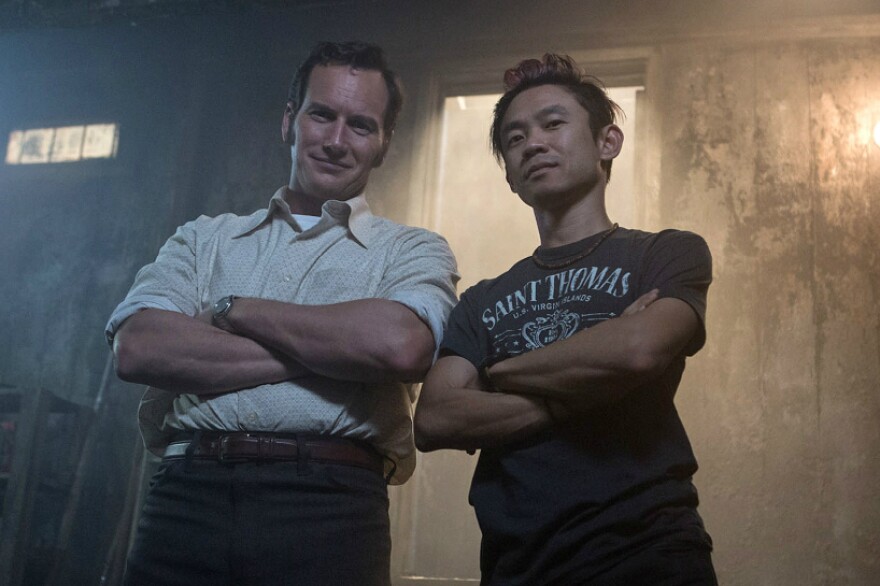 Patrick Wilson and director James Wan on the set of "The Conjuring 2."