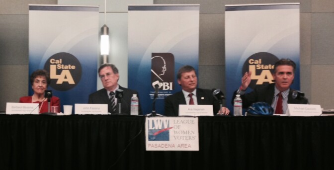 City council members whose communities would be impacted by 710 Freeway traffic options are, from left, Barbara Messina of Alhambra, John Fasana of Duarte, Ara Najarian of Glendale and Michael Cacciotti of South Pasadena.