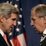 US Secretary of State John Kerry (L) speaks with Russian Foreign Minister Sergey Lavrov (R) before a press conference in Geneva on September 14, 2013 after they met for talks on Syria's chemical weapons. Washington and Moscow have agreed a deal to eliminate Syria's chemical weapons, Kerry said after talks with Lavrov.
