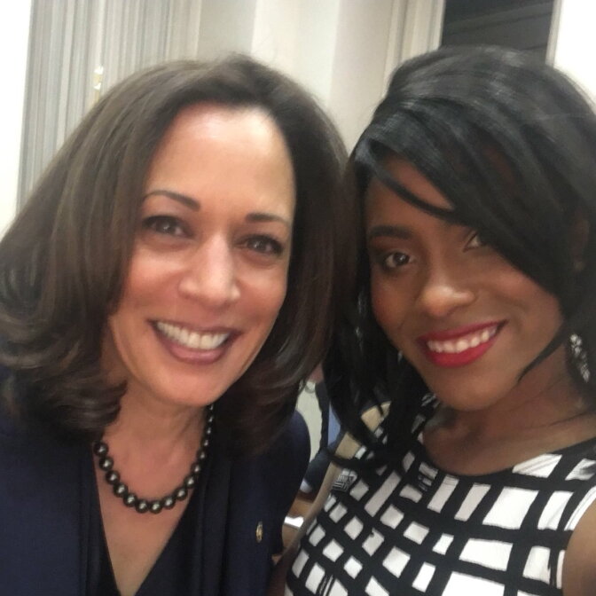 California Senator Kamala Harris and her guest to the State of the Union, Denea Joseph.