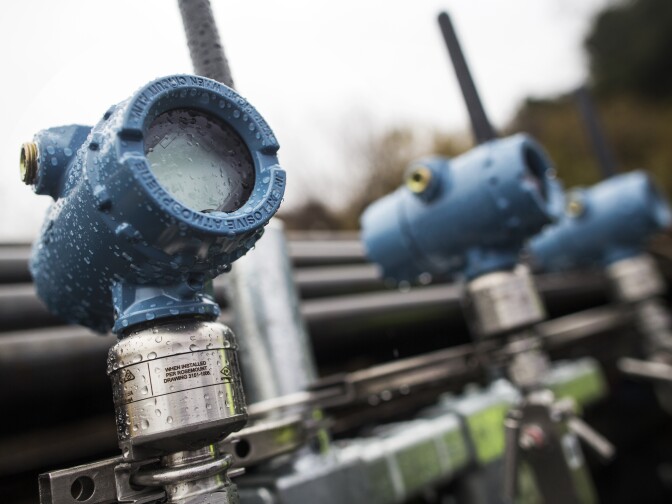 File: Real-time pressure monitoring transmitters are part of a series of new safety enhancements at the Aliso Canyon Natural Gas Storage Facility near Porter Ranch. The transmitters are displayed during a media event on Thursday, Jan. 12, 2017.