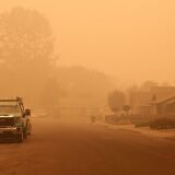 An orange smoke-filled sky is seen above Molalla, Oregon, on September 10, 2020, as fires burn nearby. - California firefighters battled the state's largest ever inferno Thursday, as tens of thousands of people fled blazes up and down the US West Coast and officials warned the death toll could shoot up in coming days. At least eight people have been confirmed dead in the past 24 hours across California, Oregon and Washington, but officials say some areas are still impossible to reach, meaning the number is likely to rise. (Photo by Deborah BLOOM / AFP) (Photo by DEBORAH BLOOM/AFP via Getty Images)