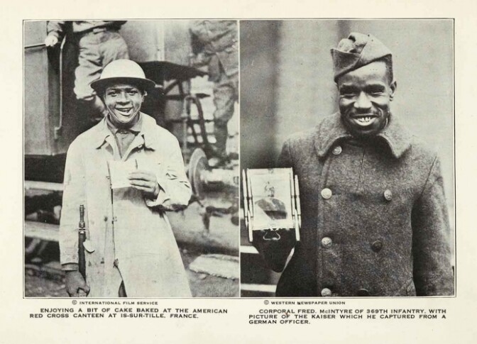 International Film Service and Western Newspaper Union, photographs from William Allison Sweeney (1851–1921), "History of the American Negro in the Great World War: His Splendid Record in the Battle Zones of Europe, 1919." Included in "Nineteen Nineteen" at The Huntington Museum.