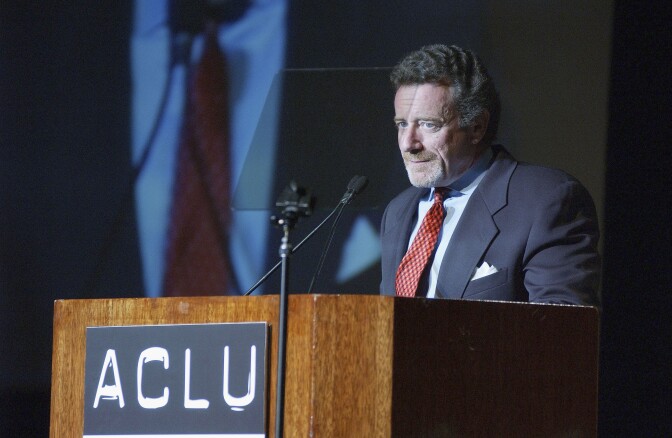 ACLU Foundation Chairman Jarl Mohn gives a speech at the ACLU of Southern California's Annual Bill of Rights Awards Dinner at The Regent Beverly Wilshire Hotel on December 15, 2003 in Beverly Hills, California.  