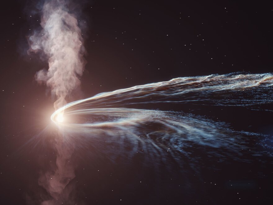Artist's illustration of what it looks like when a supermassive black hole "spaghettifies" a star.