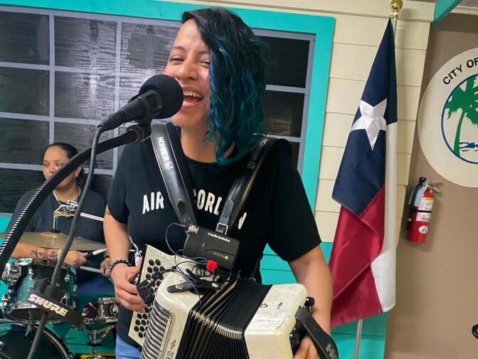 Elisa De Hoyas, accordionist and artist, says conjunto translates to "together." "The kind of music you can do when you get together," she says. "It's culture-rich, loving, storytelling music. We want to keep it going."