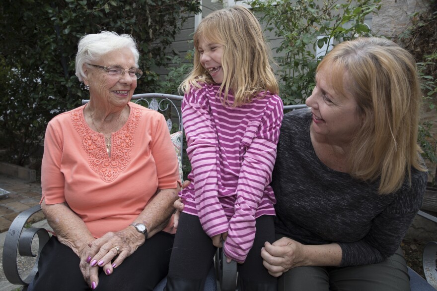Lisa Patterson’s mother Helene Marhefka, right, daughter Brooke Patterson and oldest sister Roberta Marhefka spend time at the Paterson home in Lomita, Calif. on Oct. 30, 2017. Lisa Patterson was killed during the Oct. 1 attack in Las Vegas.