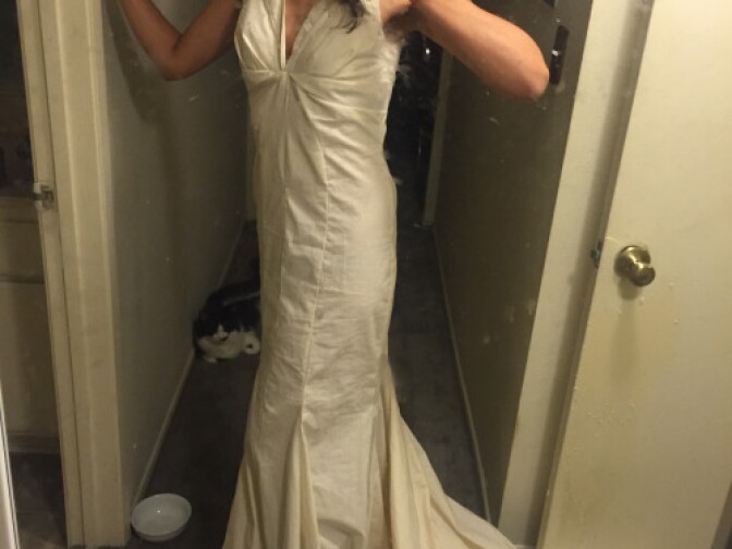Taylor Orci and the "muslin" (first draft) of her wedding dress.