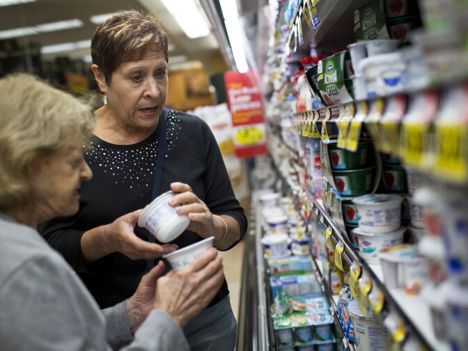 Roommates Shirley Ross, 95, left, and Lois Rubin, 66, grocery shop on Monday afternoon, July 6, 2015. The Affordable Housing for the Aging program in LA has paired off thousands of seniors since it was founded in the late 1970s.
