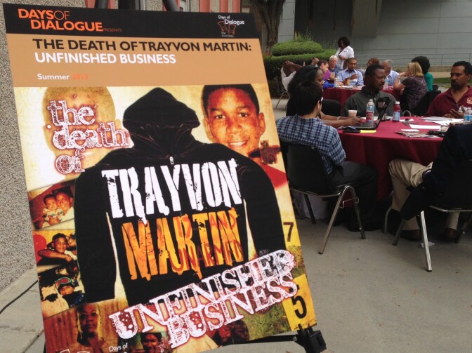 About 150 people discussed the Trayvon Martin killing at a "Days of Dialogue" event in Los Angeles.