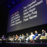 Larry Mantle and the critics at the Oscars preview event at the Theatre at Ace Hotel.