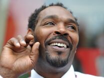Rodney King speaks with fans before presenting his autobiographical book 'The Riot Within...My Journey from Rebellion to Redemption' at the Eso Won Book Store in L.A. on April 30, 2012.