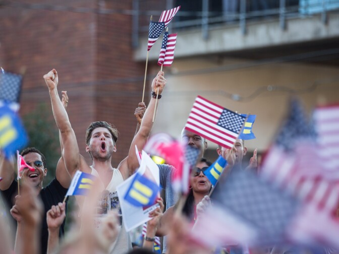 Supporters of gay marriage celebrate a Supreme Court victory in West Hollywood on June 26.