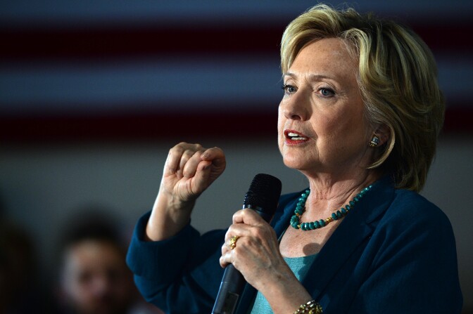 File: Democratic Presidential candidate Hillary Clinton speaks during a community forum on substance abuse Sept. 17, 2015 in Laconia, New Hampshire. 