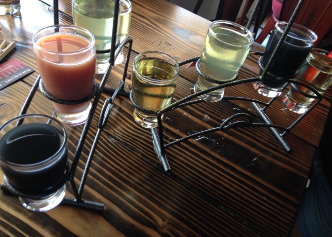 Colorful flights at Great Society Cider and Mead in Long Beach. 