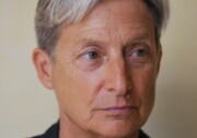 A close up photo of Judith Butler's face.