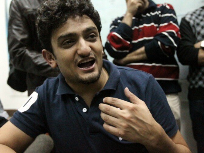 One year ago, Wael Ghonim spoke with reporters in Cairo's Tahrir Square, as protests there continued. 