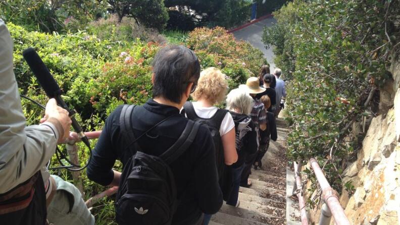 A tour group walks some of LA's secret staircases.
