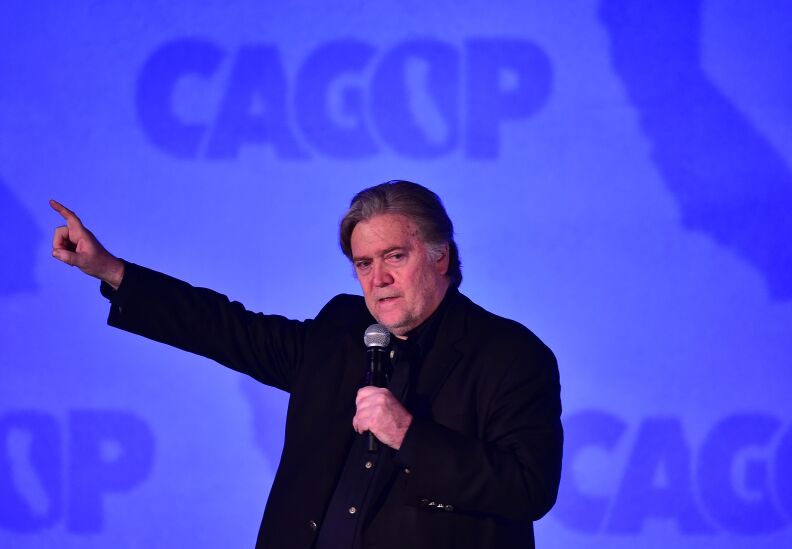 Steve Bannon addresses the California GOP 2017 Convention in Anaheim, California on October 20, 2017.