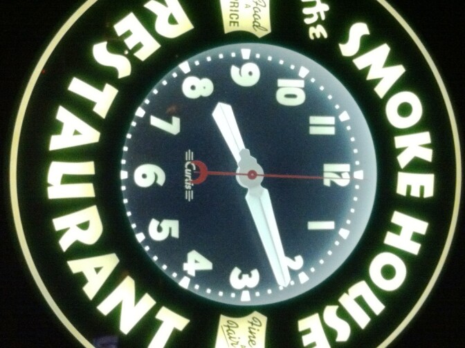 The clock at Burbank's iconic supper club, The Smokehouse