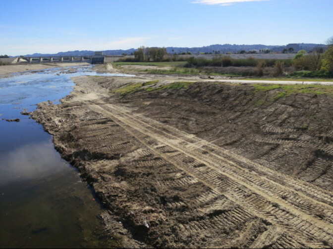 A photo taken on January 15, 2013, shows the Los Angeles River (downstream view from Burbank Boulevard) near the Encino Creek confluence after maintenance work by the U.S. Army Corps of Engineers.