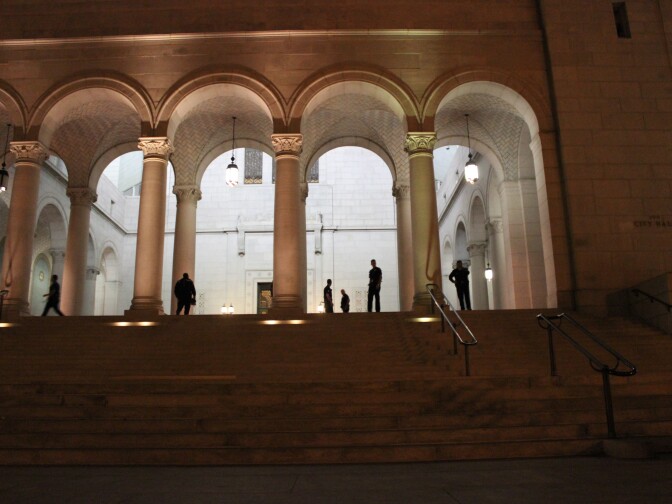 LAPD officers on the steps of LA City Hall.