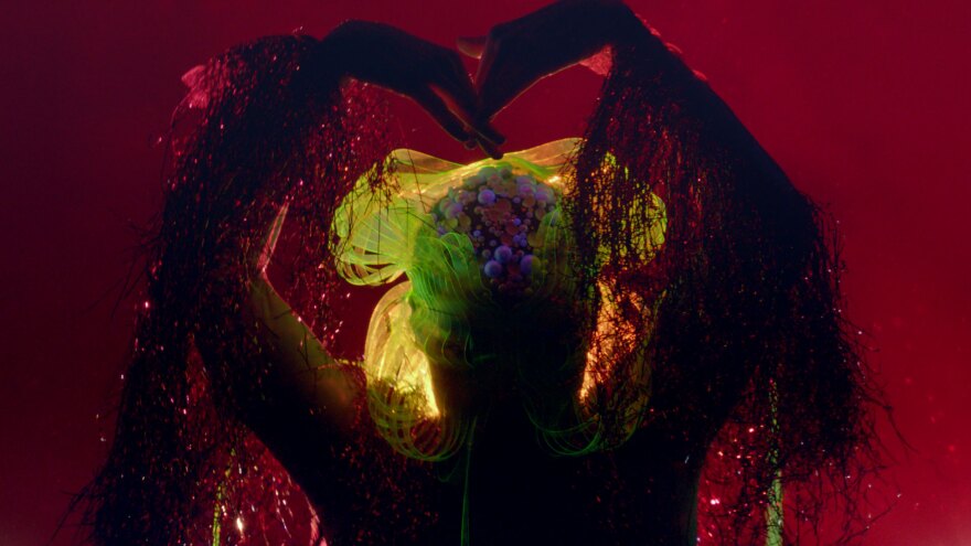 A still from Bjork's "Notget" music video, which will play continue to play in a rotation of her music videos at the Bjork Digital exhibition in Los Angeles.