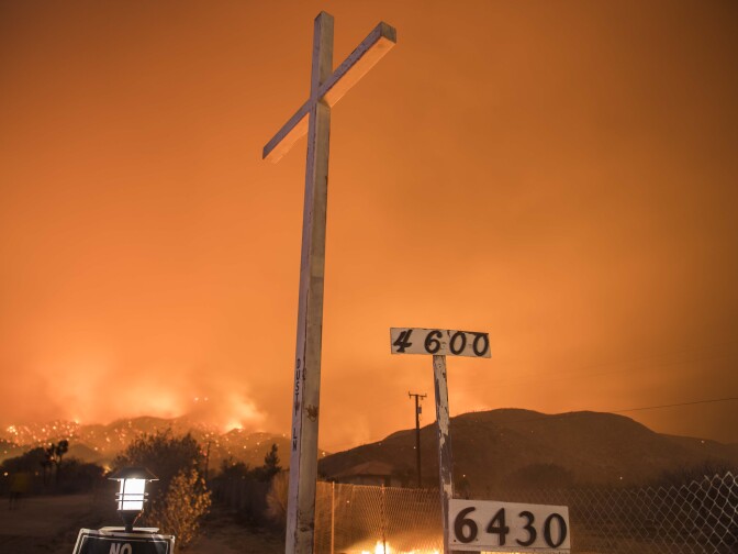 The Blue Cut Fire burns off Highway 138 Tuesday evening. 