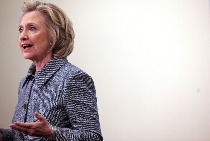 NEW YORK - MARCH 10: Former U.S. Secretary of State Hillary Clinton speaks to the media after keynoting a Women's Empowerment Event at the United Nations March 10, 2015 in New York City. Clinton answered questions about recent allegations of an improperly used email account during her tenure as secretary of state.  (Photo by Yana Paskova/Getty Images)