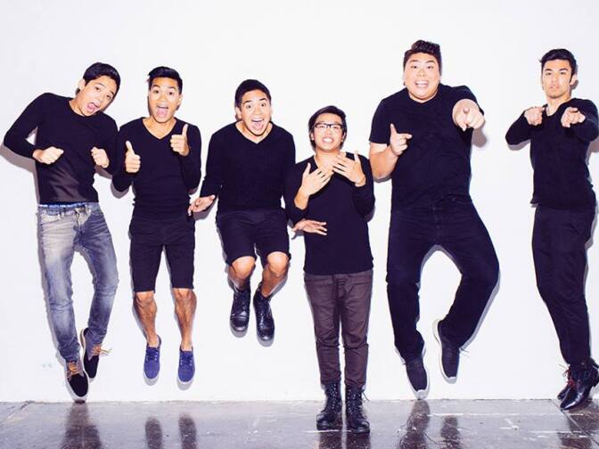 (Left to right) Trace Gaynor, VJ Rosales, Jules Cruz, Niko Del Ray, Joe Caigoy, and Barry Fortgang of the a cappella group the Filharmonic.