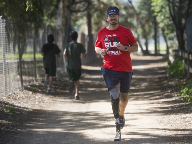 Damian Kevitt runs in Griffith Park on Tuesday, March 10, 2015. Kevitt will run in the LA Marathon on Sunday.